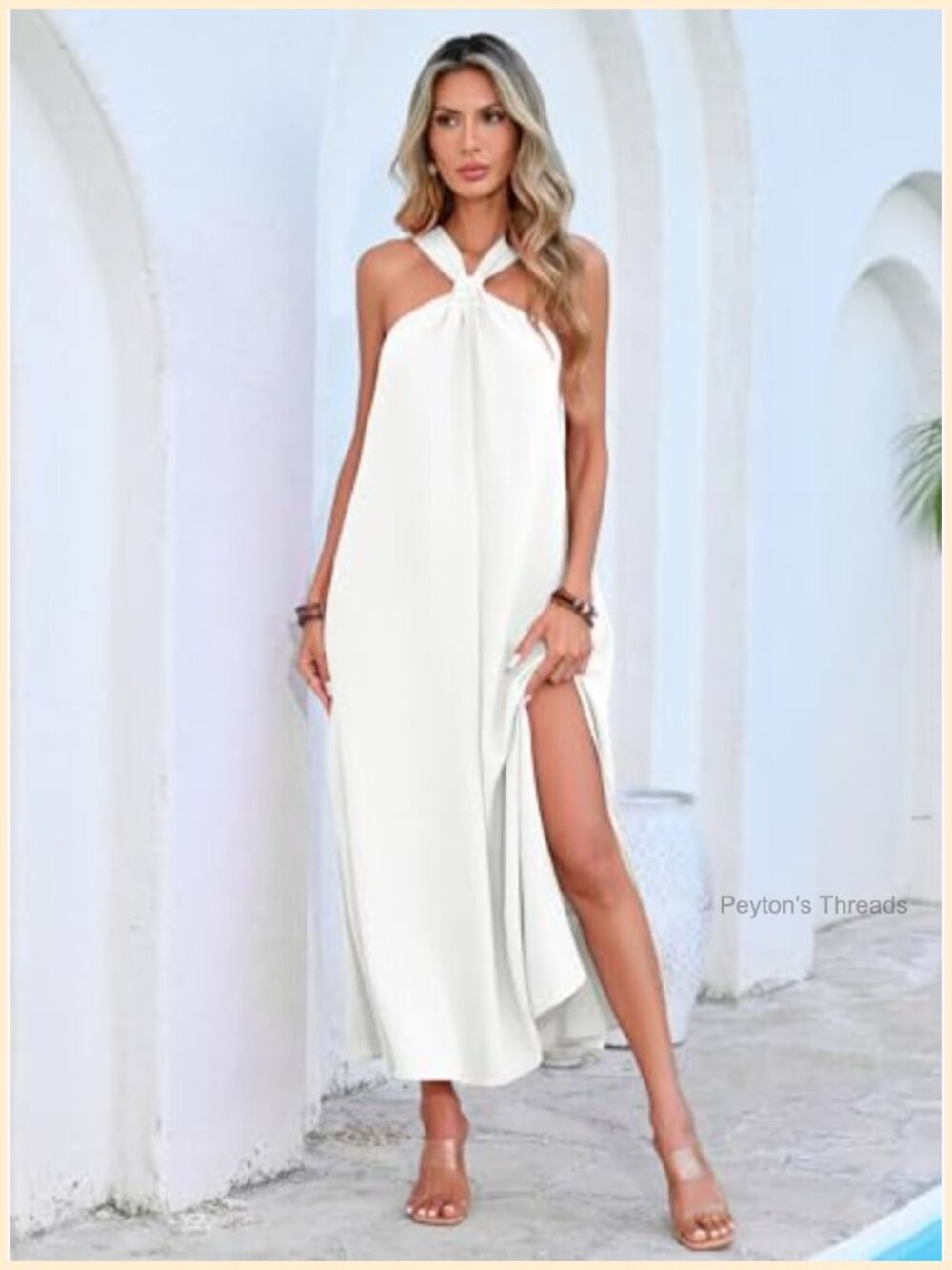 Sleeveless Halter Maxi Dress Casual Loose Flowy Side Slit Summer Vacation Beach - Picture 2 of 7
